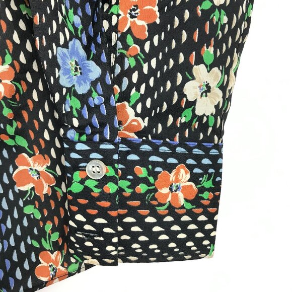 Vtg KMart Button Front Shirt Mens L 38 Long Sleeve Polka Dot Floral Blue White - Picture 4 of 9